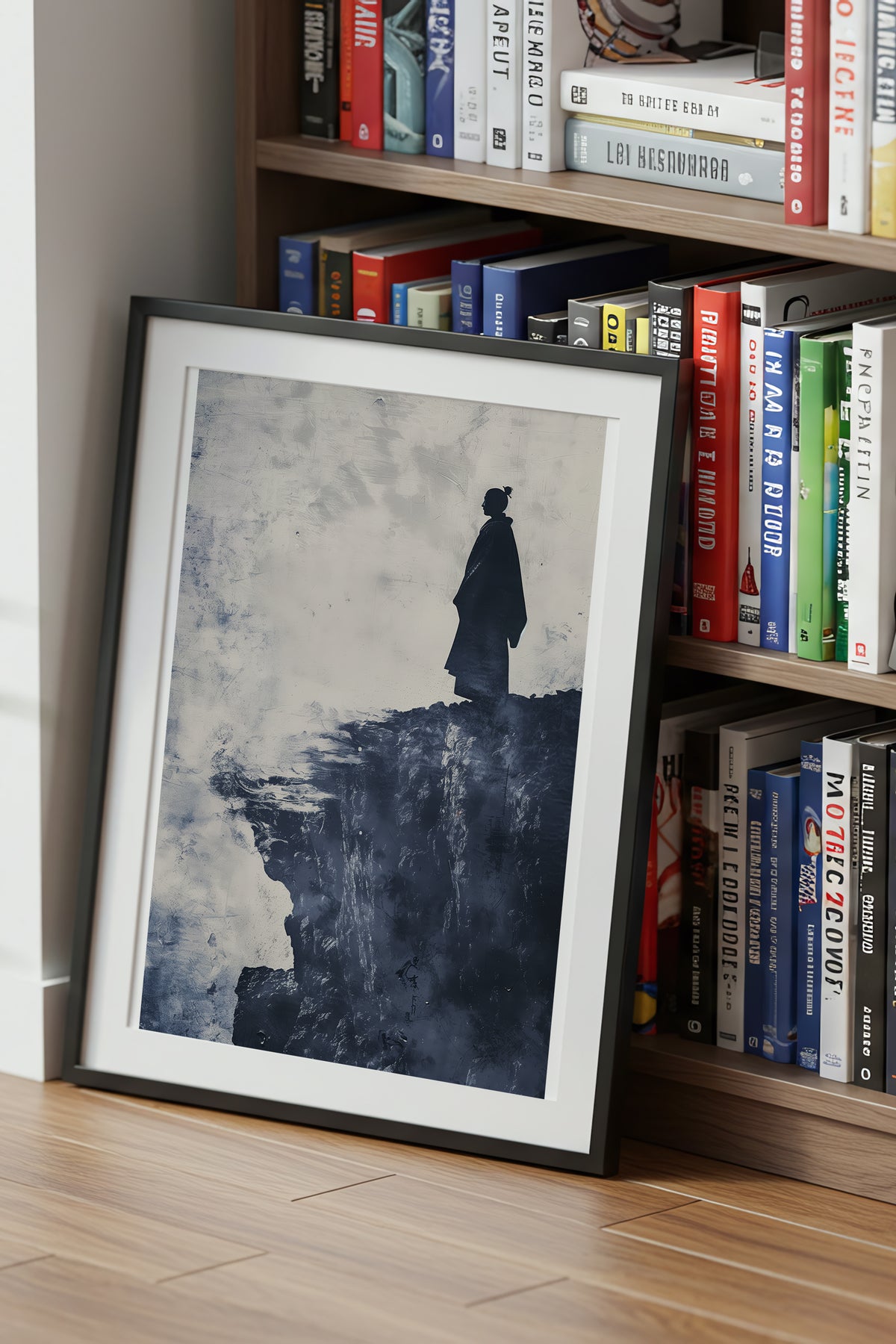 Cliffside Samurai Print - Slate Blue Ink Wash Poster | Samurai Legacy