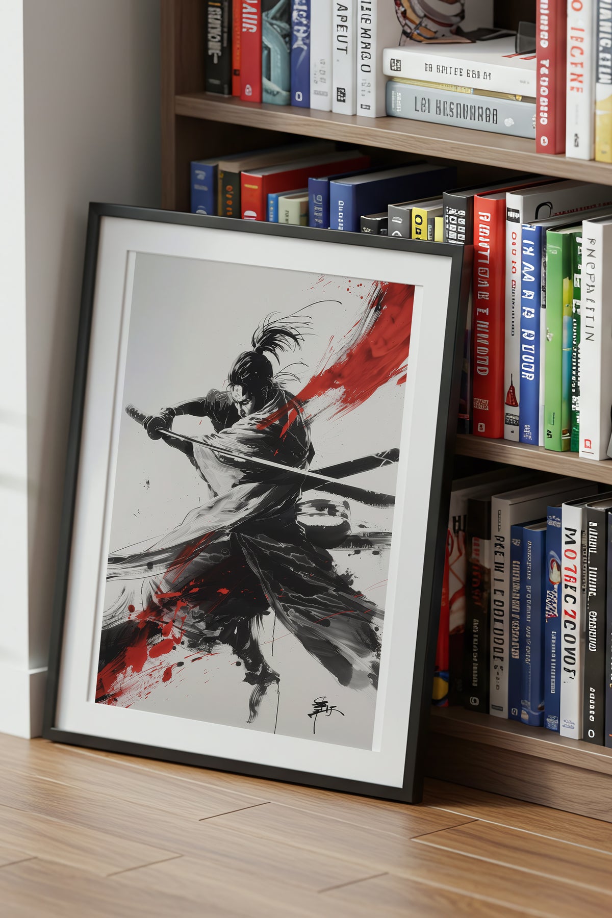 Crimson Arc Samurai Katana Print - Ink Wash Poster | Samurai Legacy