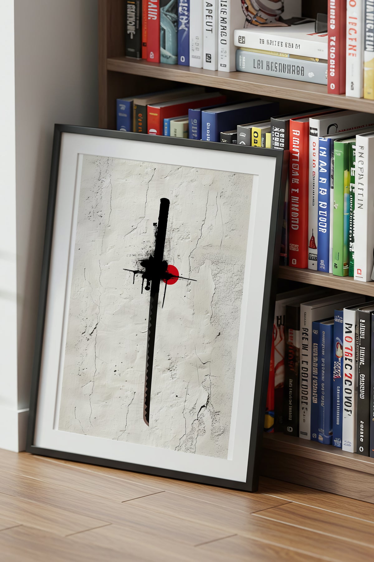 Katana Sword Red Sun Wall Art - Minimalist Ink Poster | Samurai Legacy