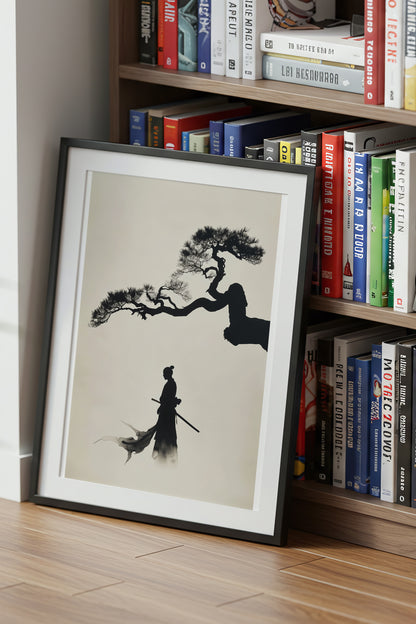 Pine Tree Samurai Art Print - Minimalist Ink Wash Poster | Samurai Legacy