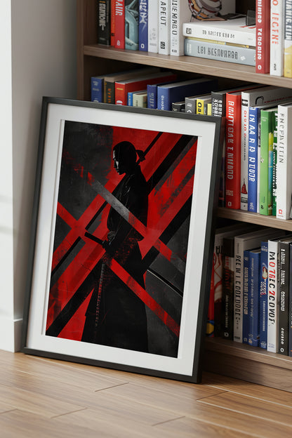Red Geometric Samurai Print - Abstract Line Poster | Samurai Legacy