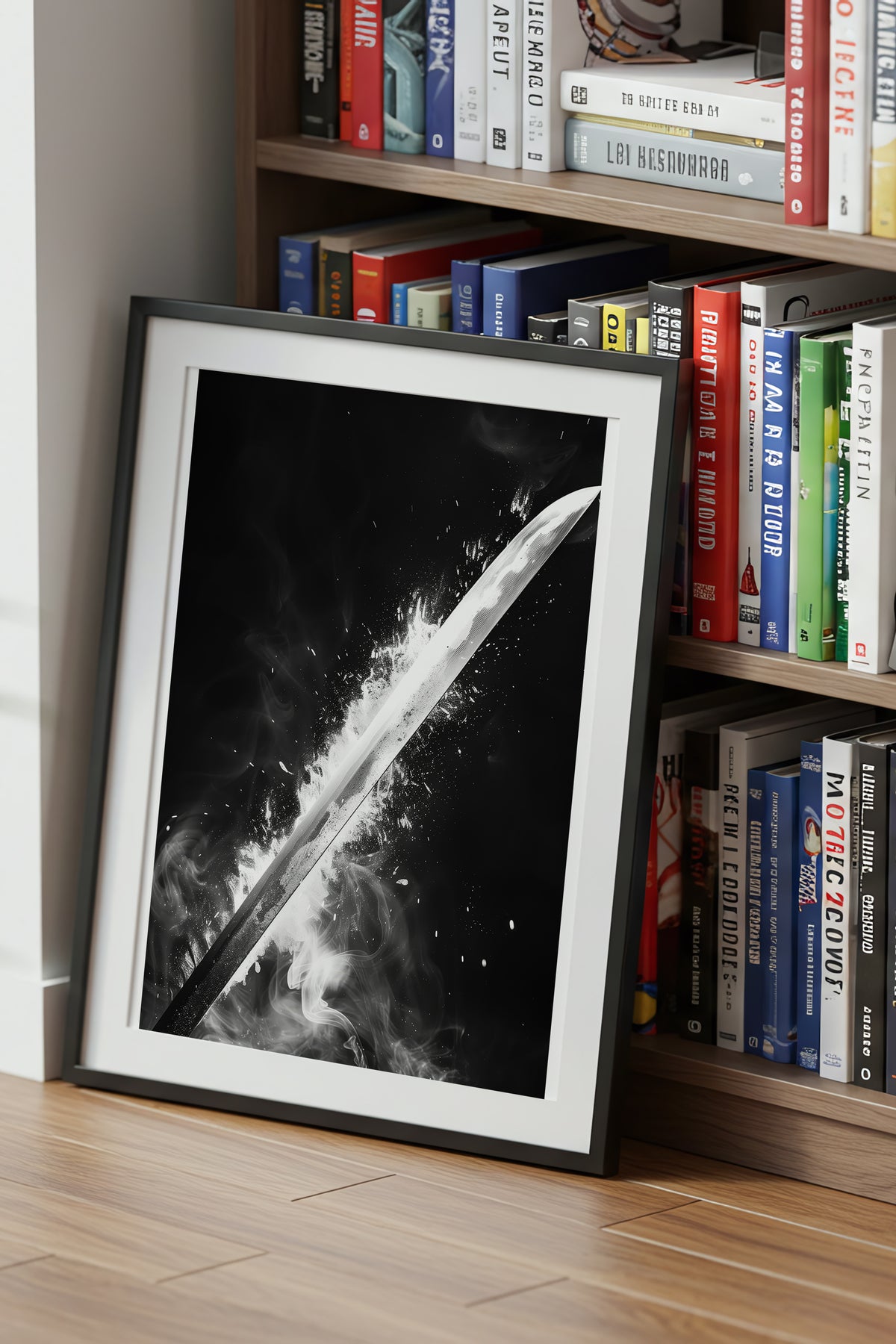 Glowing Katana Blade Print - Monochromatic Smoke Poster | Samurai Legacy