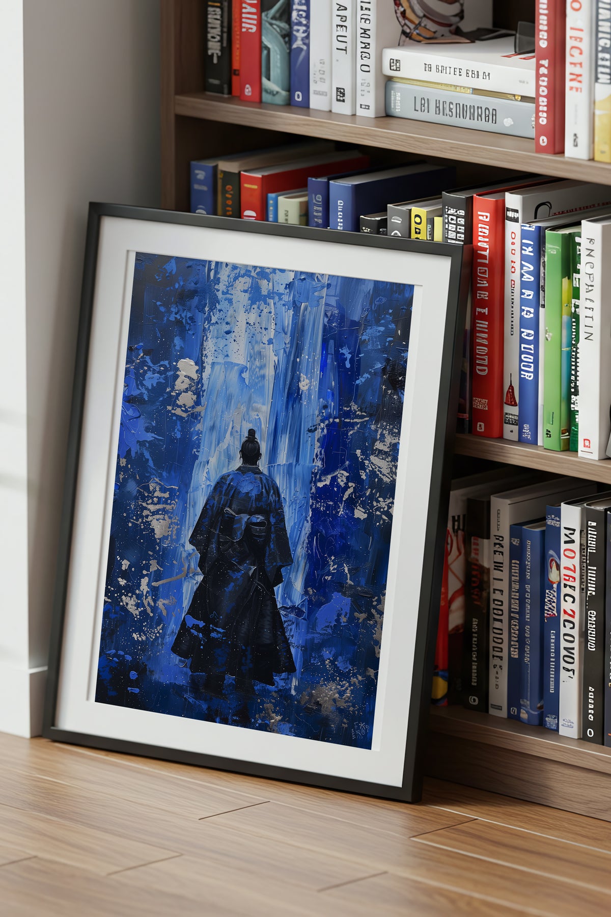 Cobalt Blue Samurai Print - Silver Impasto Poster | Samurai Legacy