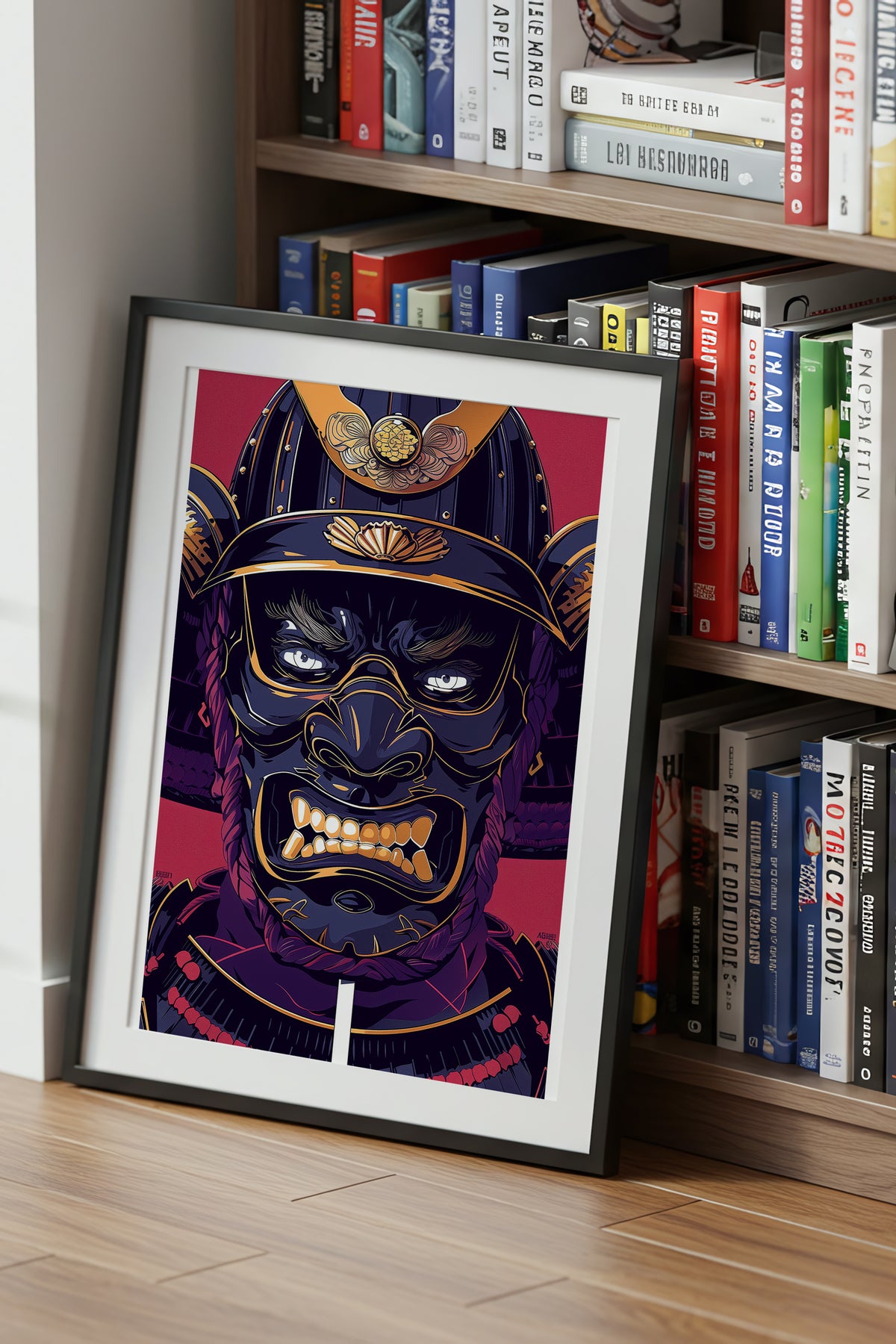 Fierce Guardian Oni Samurai Print - Bold Red & Navy Shogun Armor | Samurai Legacy