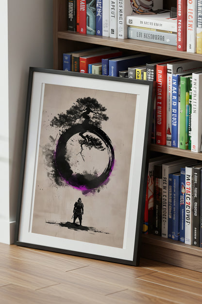 Zen Enso Circle Samurai Print - Violet Ink Pine Tree Decor | Samurai Legacy