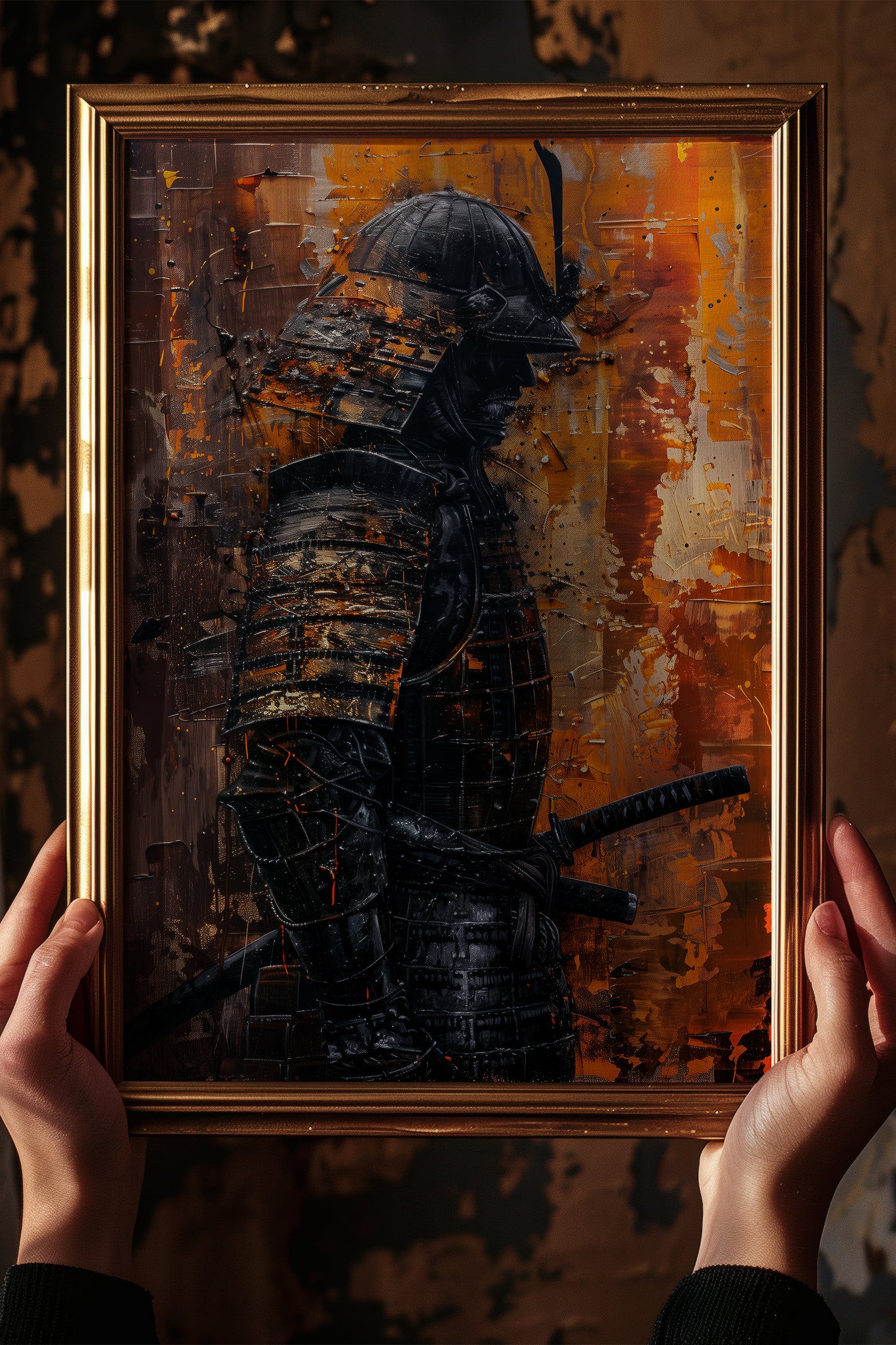 Amber Gold Samurai Print - Texture Oil Painting Poster | Samurai Legacy