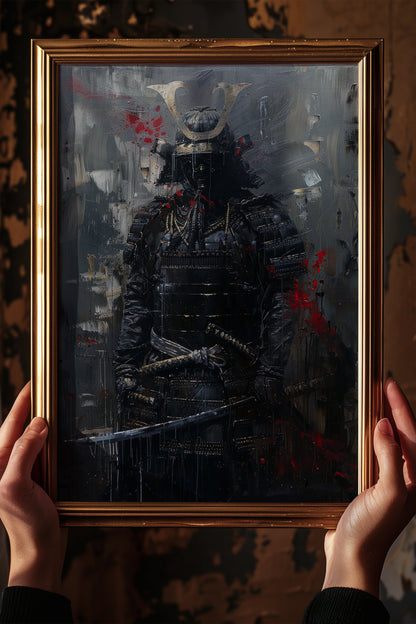 Dark Armor Samurai Katana Print - Impasto Gold Poster | Samurai Legacy