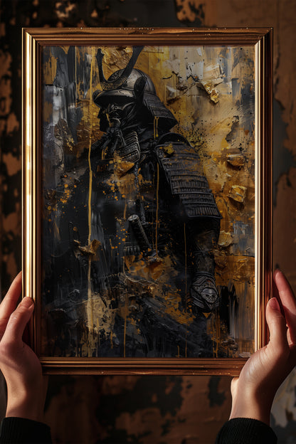 Gold Leaf Impasto Samurai Print - Obsidian Shogun Art | Samurai Legacy