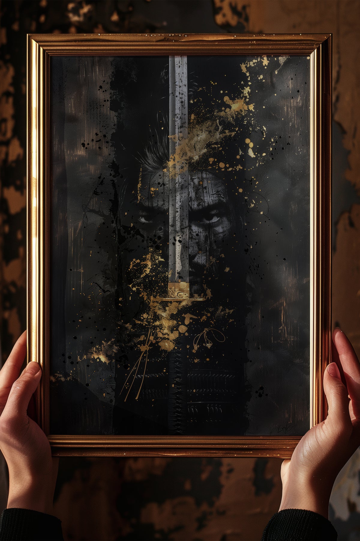 Blade Katana Samurai Face Print - Gold Splatter Art | Samurai Legacy