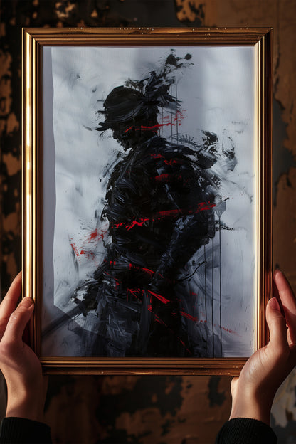 Charcoal Splatter Samurai Print - Raw Action Oil Poster | Samurai Legacy