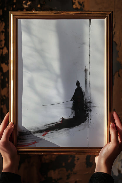 Minimalist Ink Samurai Print - Zen Solitary Art Poster | Samurai Legacy