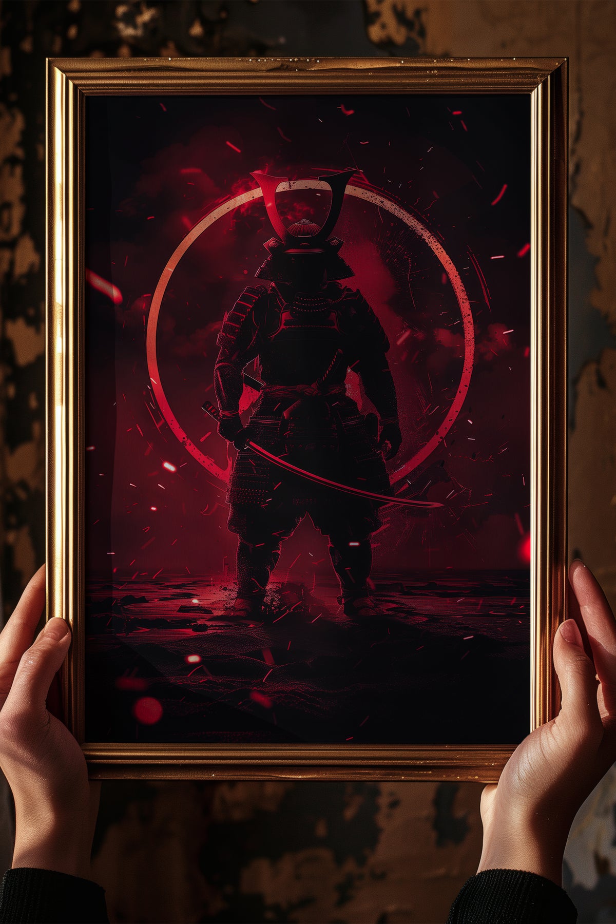 Crimson Aura Samurai Armor Print - Dark Red Art | Samurai Legacy