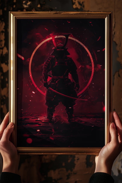 Crimson Aura Samurai Armor Print - Dark Red Art | Samurai Legacy