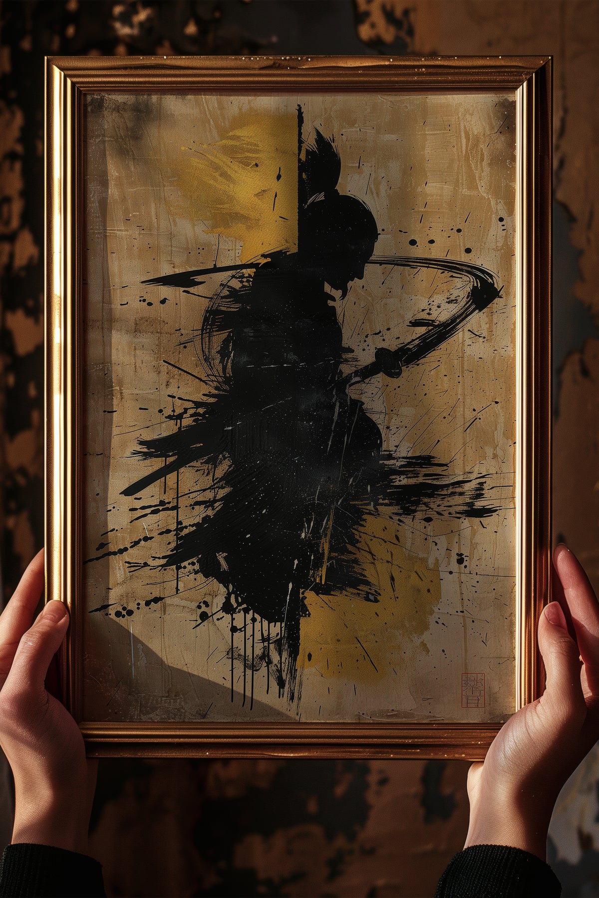 Gold Leaf Calligraphy Samurai Print - Sumi Art Poster | Samurai Legacy