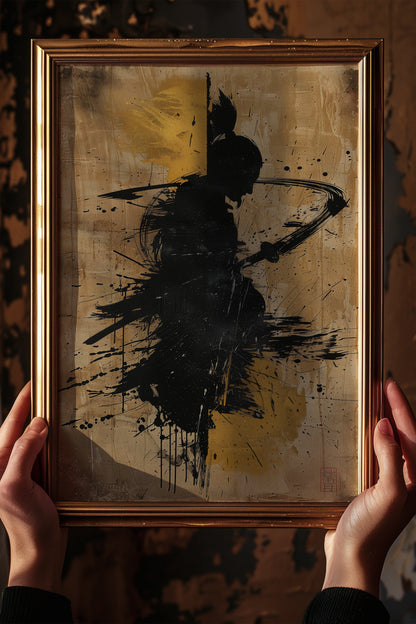 Gold Leaf Calligraphy Samurai Print - Sumi Art Poster | Samurai Legacy