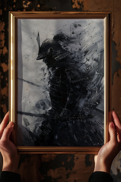 Silver Wash Samurai Profile Print - Charcoal Poster | Samurai Legacy