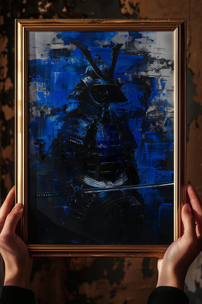 Cobalt Samurai Armor Print - Impasto Blue Expressionism | Samurai Legacy
