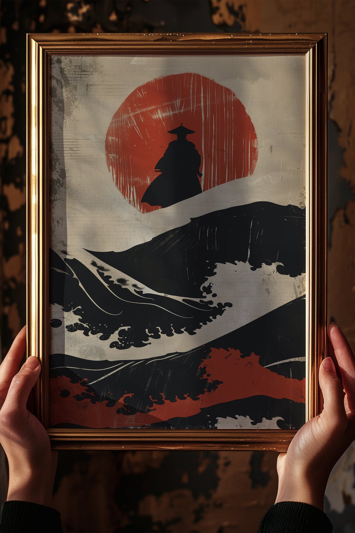 Great Wave Samurai Silhouette Print - Woodblock Art | Samurai Legacy