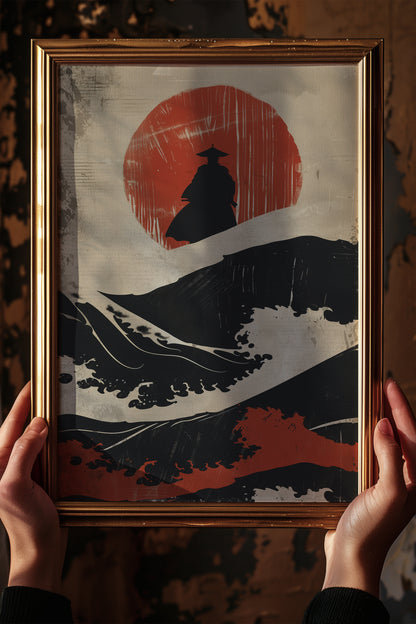 Great Wave Samurai Silhouette Print - Woodblock Art | Samurai Legacy