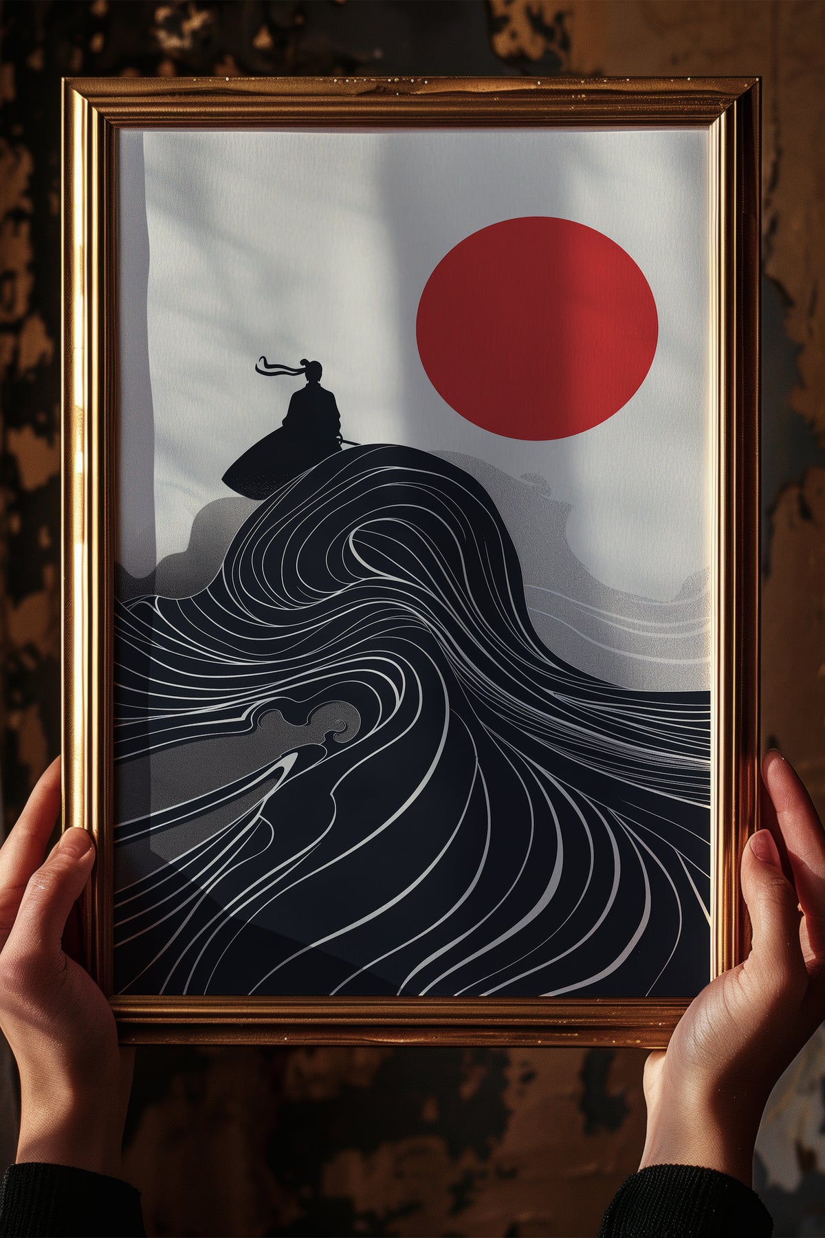 Flowing Wave Samurai Silhouette Print - Ukiyo-e Art | Samurai Legacy
