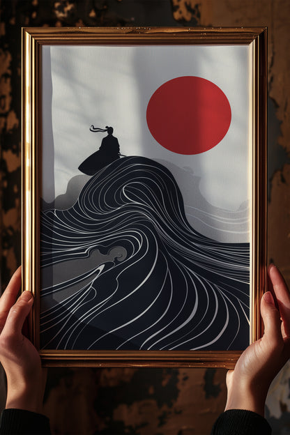 Flowing Wave Samurai Silhouette Print - Ukiyo-e Art | Samurai Legacy