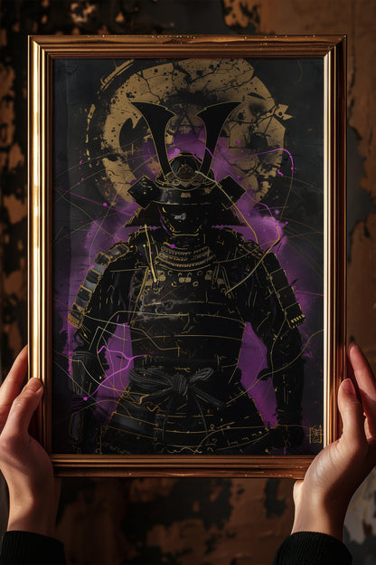 Neon Purple Samurai Print - Cyberpunk Shogun Art | Samurai Legacy
