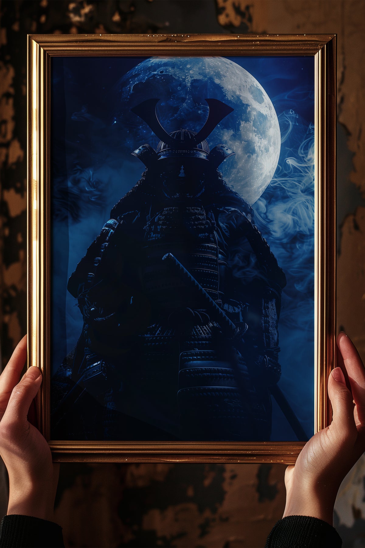 Full Moon Samurai Armor Print - Lunar Noir Art | Samurai Legacy
