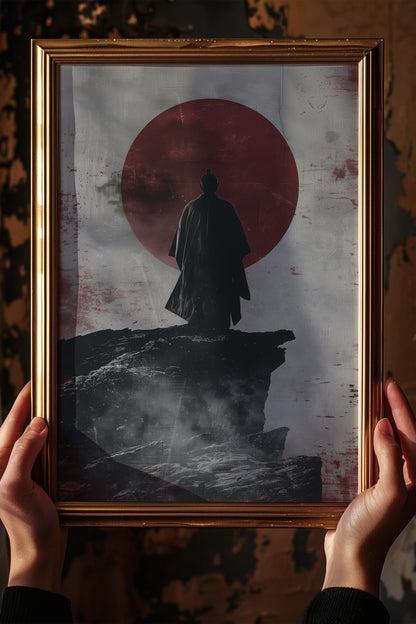 Solitary Cliff Samurai Print - Crimson Sun Art | Samurai Legacy