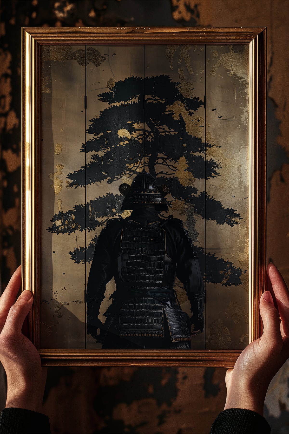 Golden Pine Samurai Screen Print - Folding Screen Art | Samurai Legacy