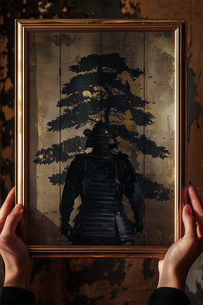 Golden Pine Samurai Screen Print - Folding Screen Art | Samurai Legacy