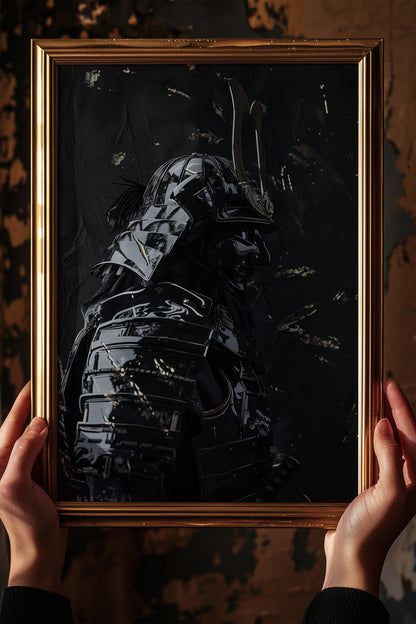Black Lacquer Samurai Profile Print - Dark Armor Art | Samurai Legacy