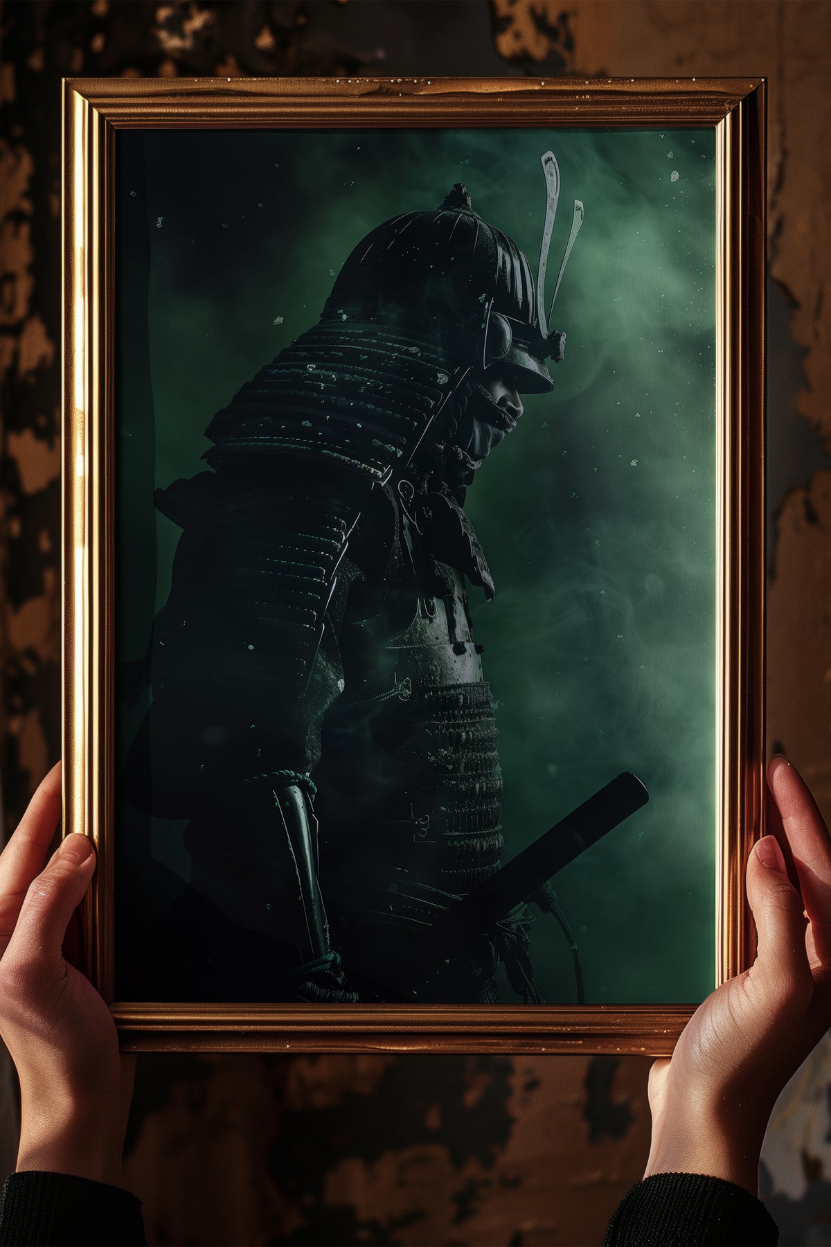 Emerald Shadow Samurai Print - Jade Mist Shogun Poster | Samurai Legacy