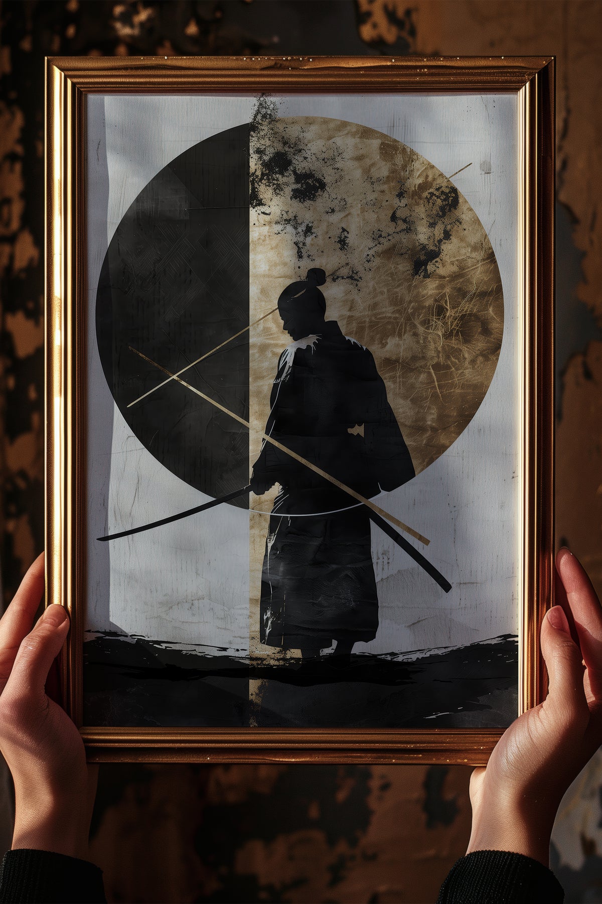 Dual Gold Sphere Samurai Print - Zen Minimalist Poster | Samurai Legacy