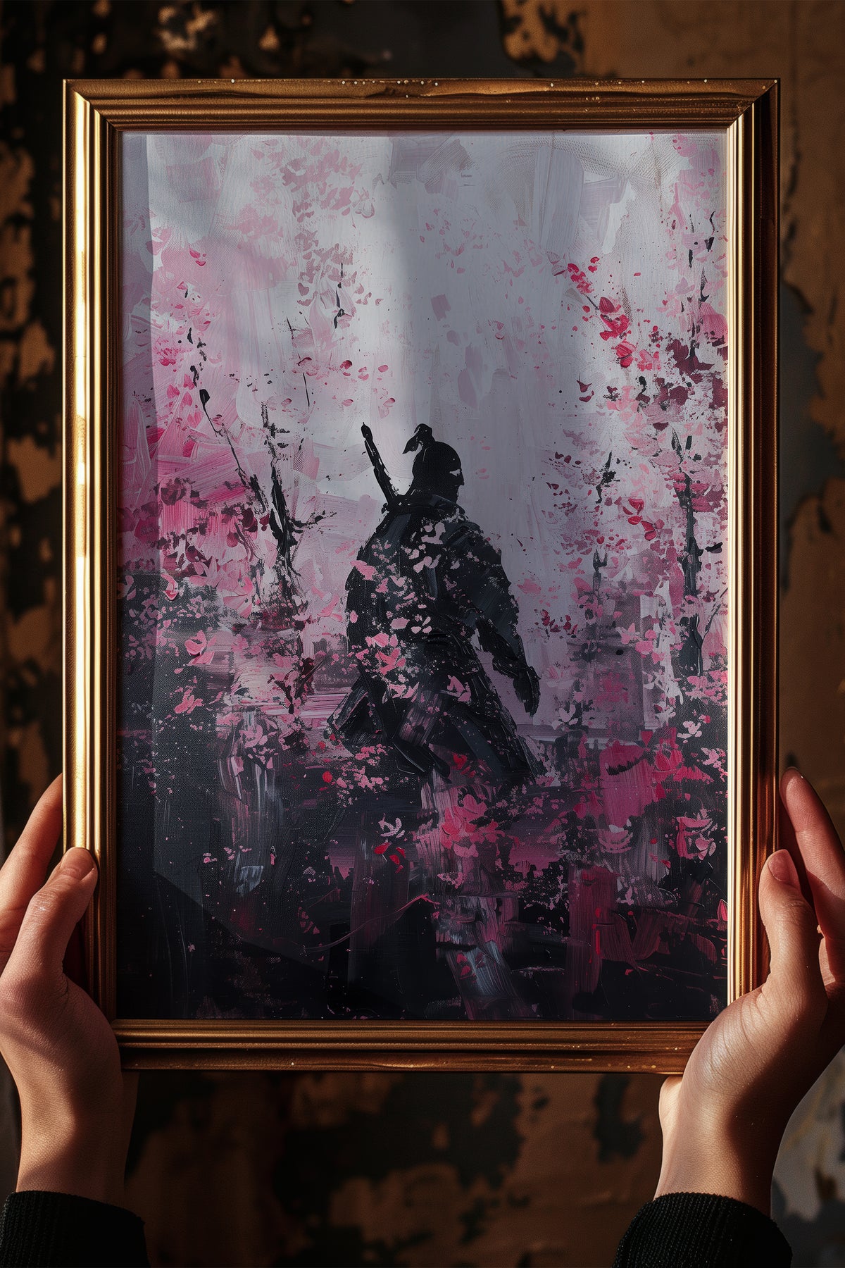 Cherry Blossom Samurai Print - Impressionist Pink Sakura Poster | Samurai Legacy