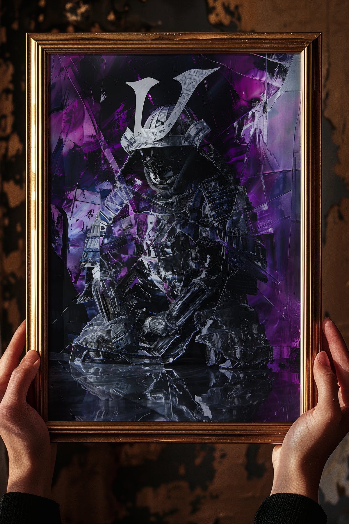 Chrome Prism Samurai Print - Violet Metallic Reflection Poster | Samurai Legacy
