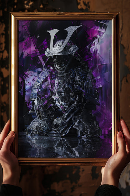 Chrome Prism Samurai Print - Violet Metallic Reflection Poster | Samurai Legacy