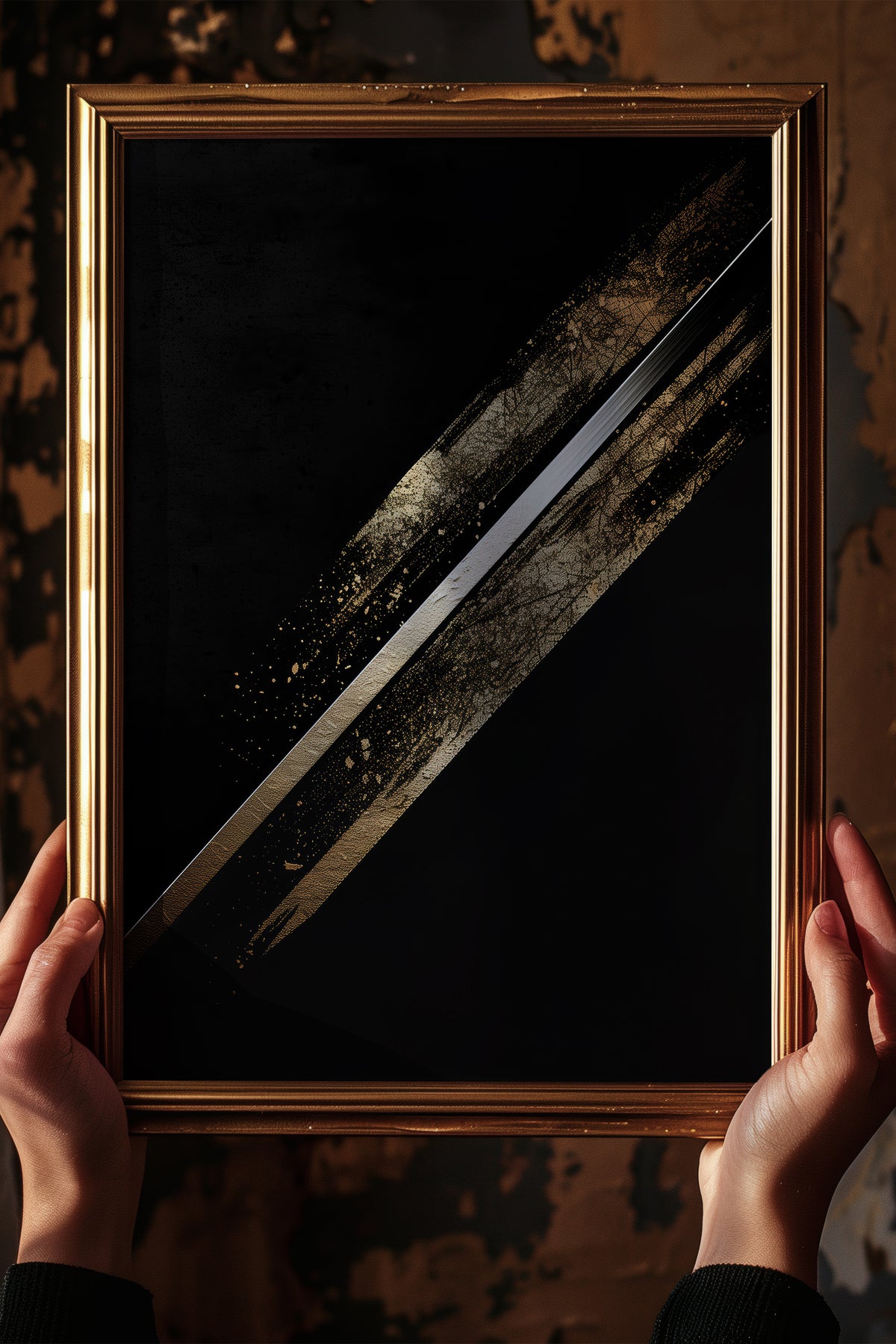 Katana Blade Gold Leaf Print - Minimalist Sword Poster | Samurai Legacy