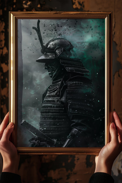 Emerald Ember Samurai Print - Dark Jade Aura Poster | Samurai Legacy