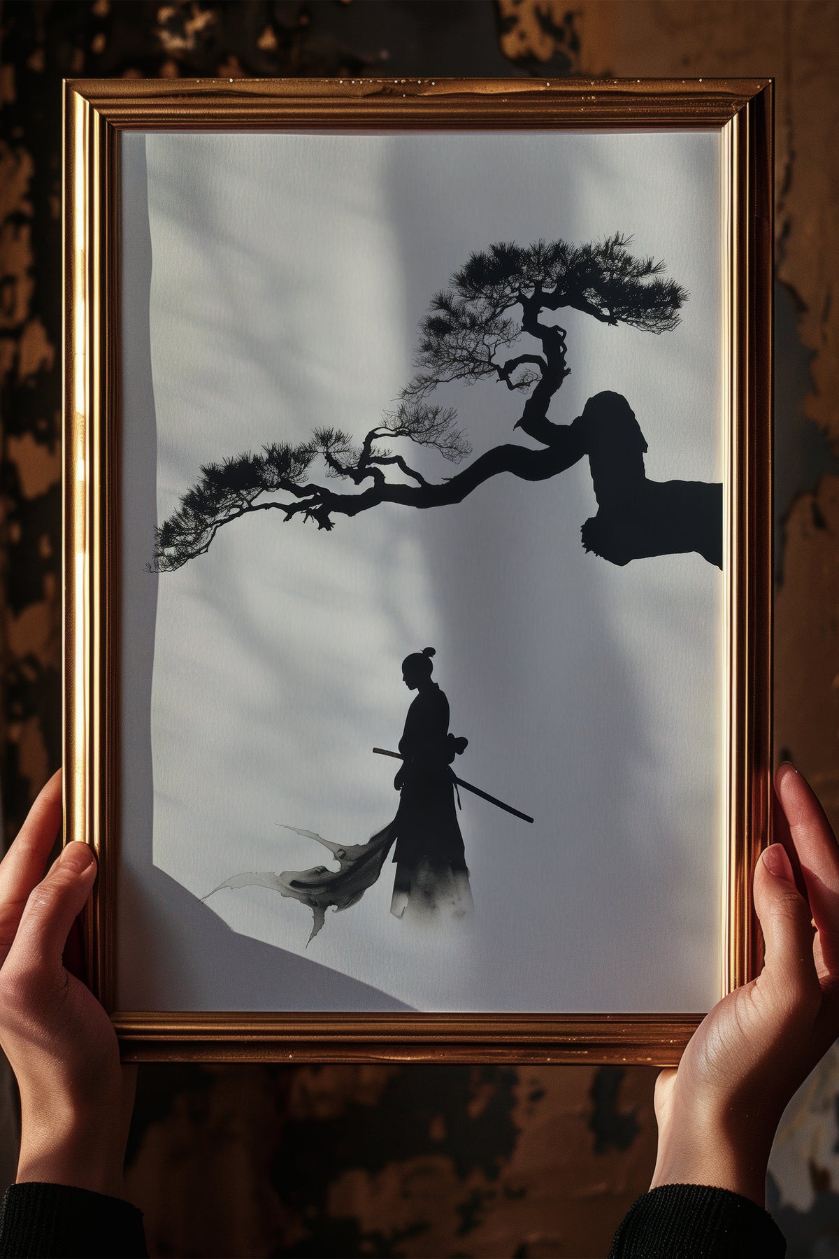 Pine Tree Samurai Art Print - Minimalist Ink Wash Poster | Samurai Legacy