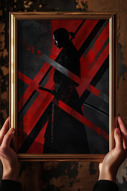 Red Geometric Samurai Print - Abstract Line Poster | Samurai Legacy