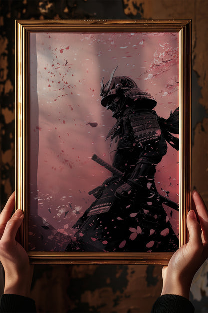Cherry Blossom Samurai Print - Sakura Petal Pink Poster | Samurai Legacy