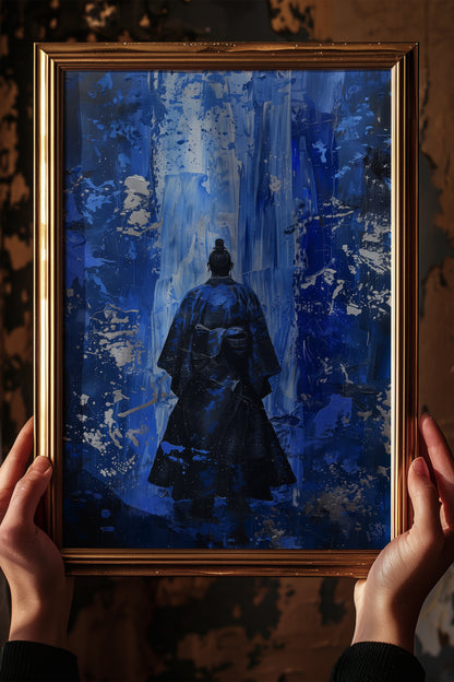 Cobalt Blue Samurai Print - Silver Impasto Poster | Samurai Legacy