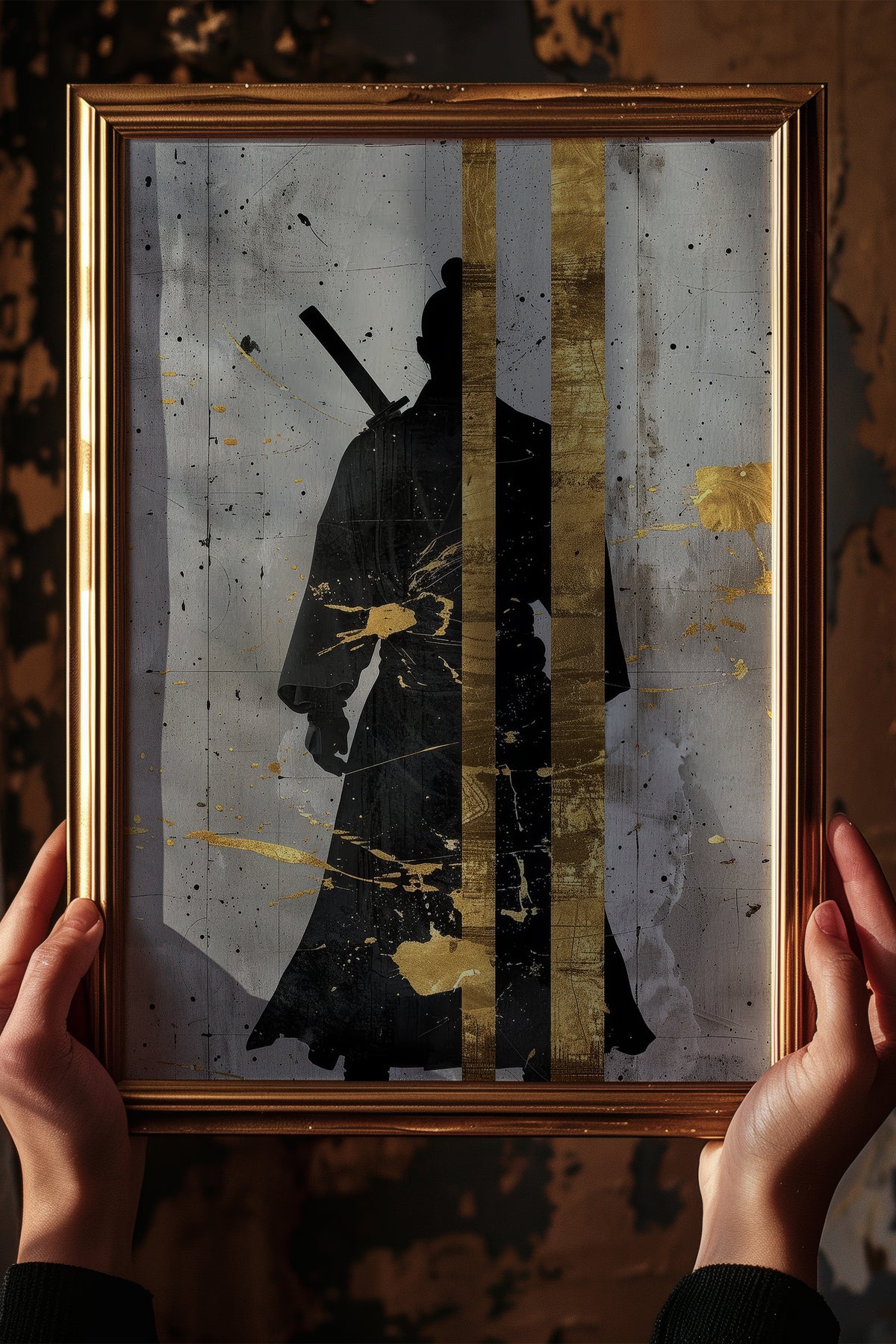 Gold Leaf Samurai Print - Abstract Japanese Art Poster | Samurai Legacy