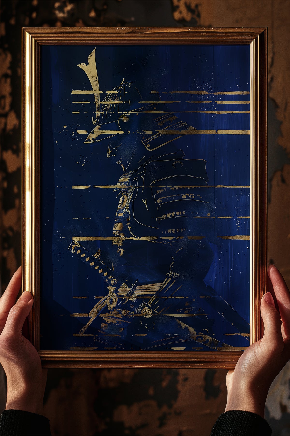 Indigo Gold Samurai Print - Navy Gilded Art Poster | Samurai Legacy