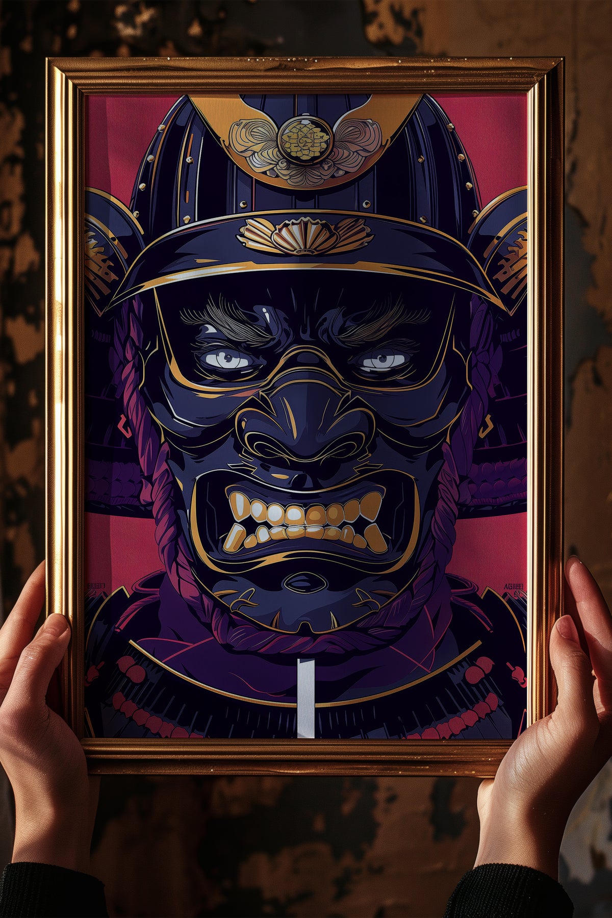 Fierce Guardian Oni Samurai Print - Bold Red & Navy Shogun Armor | Samurai Legacy