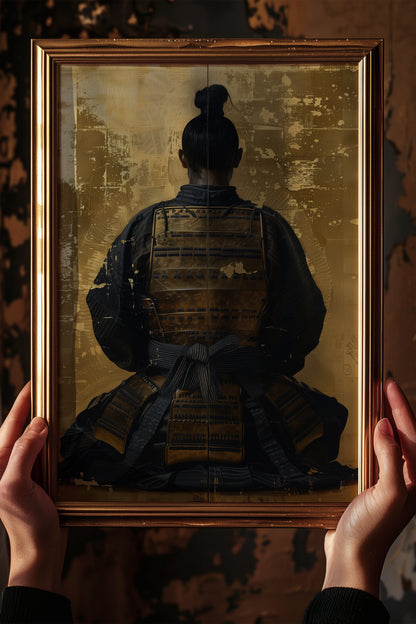 Seated Samurai Armor Poster - Gold Leaf Japanese Wall Art | Samurai Legacy