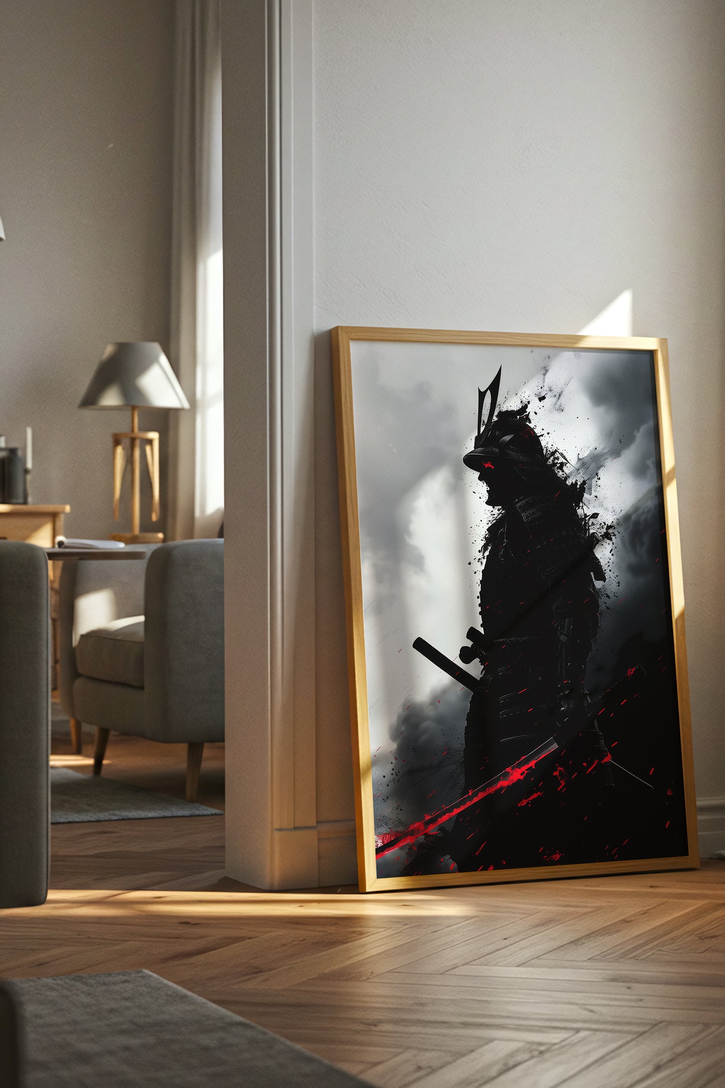 Crimson Blade Samurai Print - Dark Monochrome Poster | Samurai Legacy