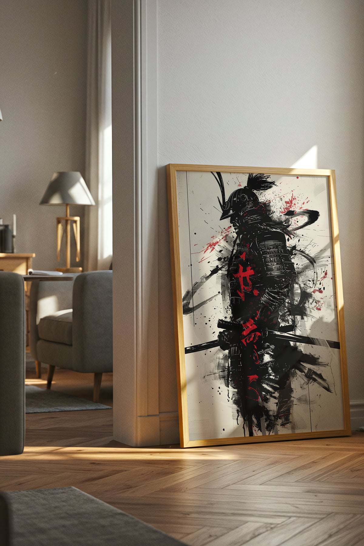 Calligraphy Splatter Samurai Armor Print - Ink Art Poster | Samurai Legacy