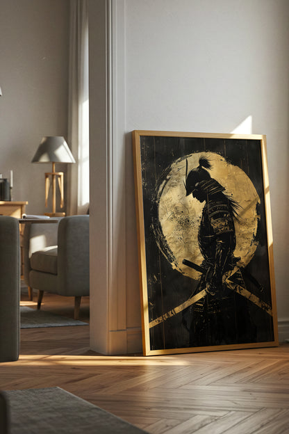 Gold Leaf Dual Katana Samurai Print - Obsidian Art | Samurai Legacy