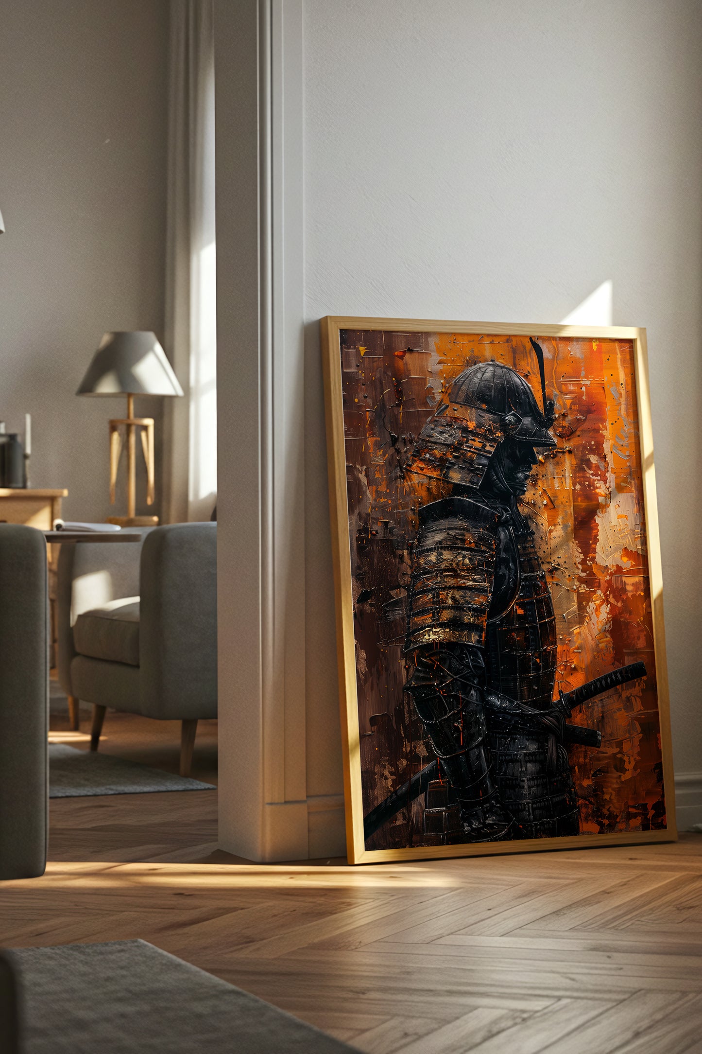 Amber Gold Samurai Print - Texture Oil Painting Poster | Samurai Legacy